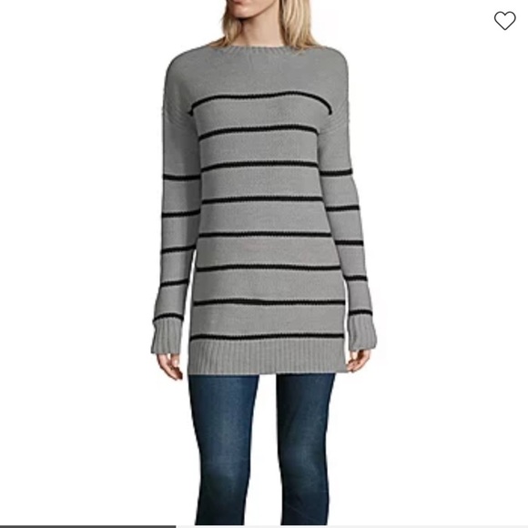 NWT a.n.a Oatmeal and Navy Stripe Crewneck Tunic Length Sweater Size Small - Picture 14 of 14